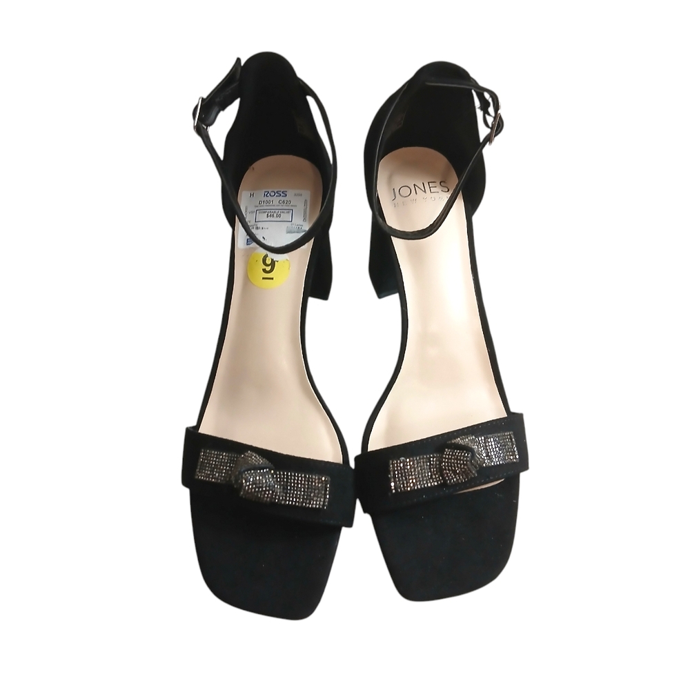 Jones New York | Earlossi Black Metallic Crystal Embellished Heel Sandals Size 9 - Picture 2 of 11